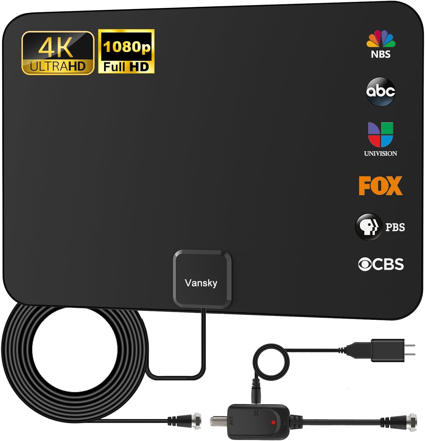 Amazon.com: Antenă TV Interior, Antenă HDTV Digitală Amplificată pentru Interior, 1080p VHF UHF Canale Locale cu Amplificator de Semnal Detasabil și Cablu Coaxial Lung de 16.5 ft