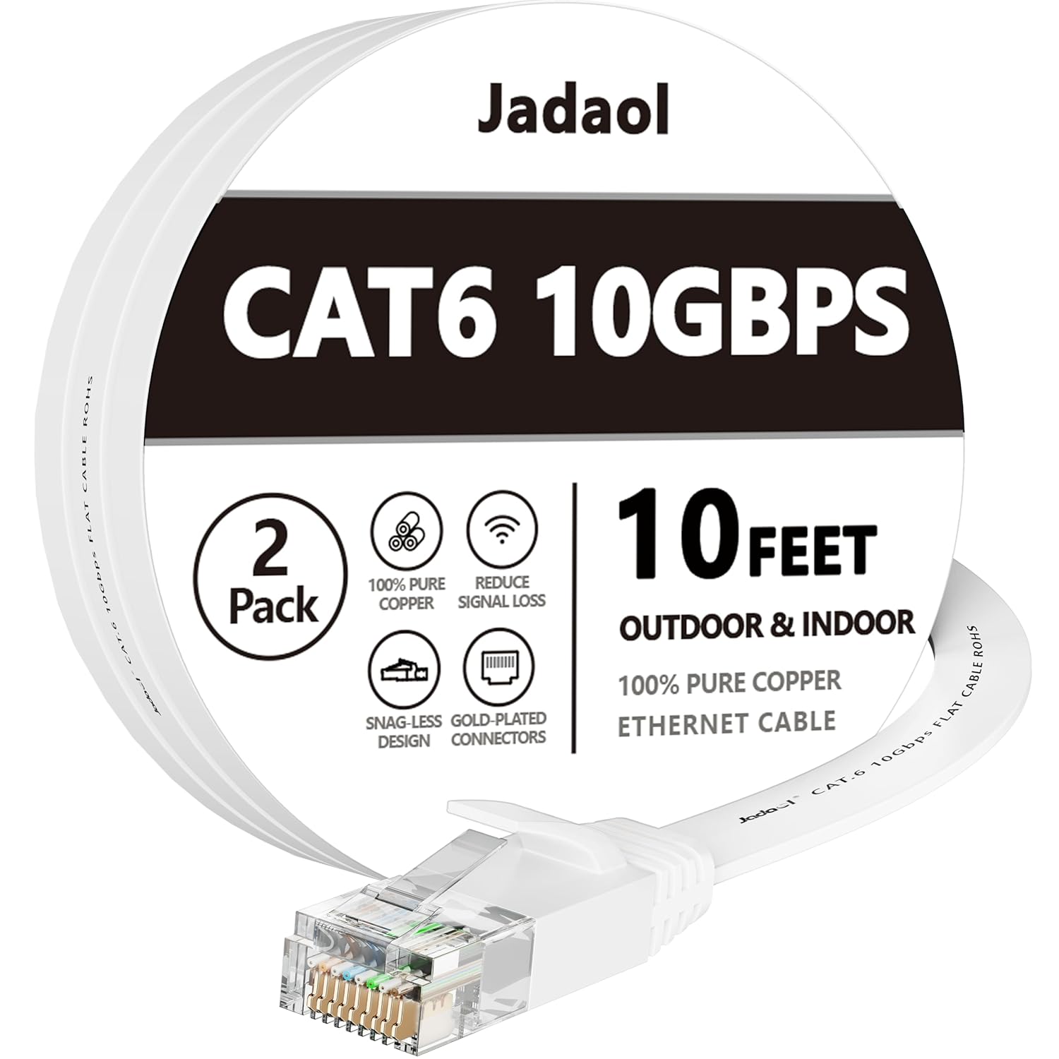 Amazon.com: Jadaol Cat 6 Ethernet Cable 10ft 2-Pack, 10Gbps Support Cat8 Cat7 Network, Flat High Speed LAN Internet Patch Cables, Short Ethernet Cables for Router, Modem, Switch, PC, Laptop, Gaming Console, White : Electronics