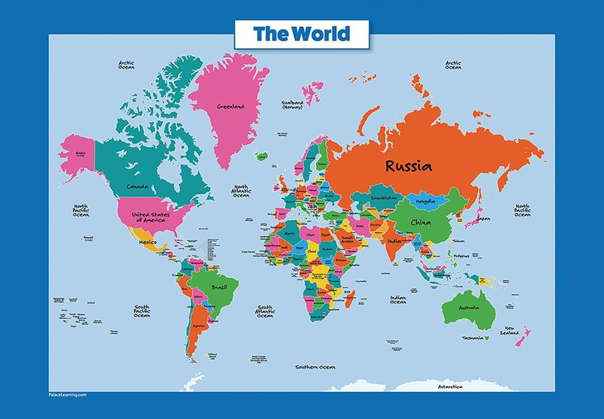 Amazon.com: World Map for Kids - LAMINATED - Wall Chart Map of the World 18" x 24" : Office Products