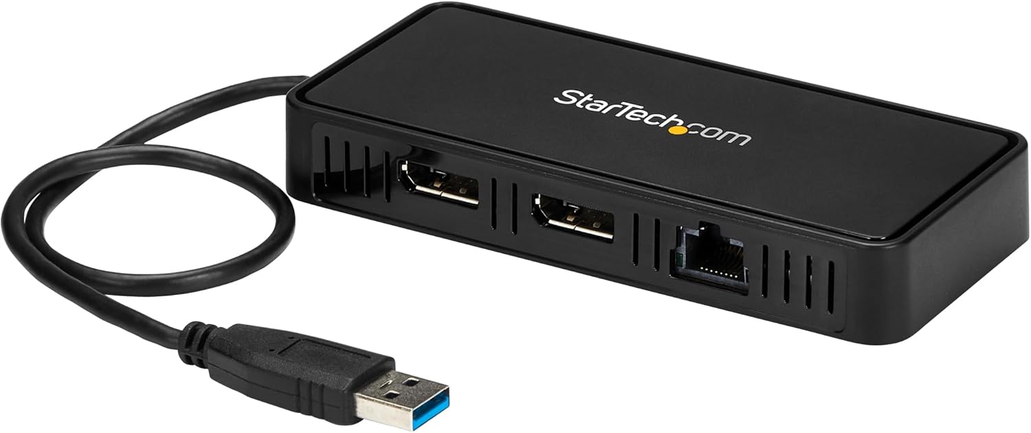 Amazon.com: StarTech USB-A DisplayLink Dual 4K 60Hz DP Mini Dock, GbE, TAA (USBA2DPGB) | USB 3.0 mini docking station, DisplayLink, Gigabit Ethernet port, 1ft 30cm cable, Laptop adapter, Portable : Electronics