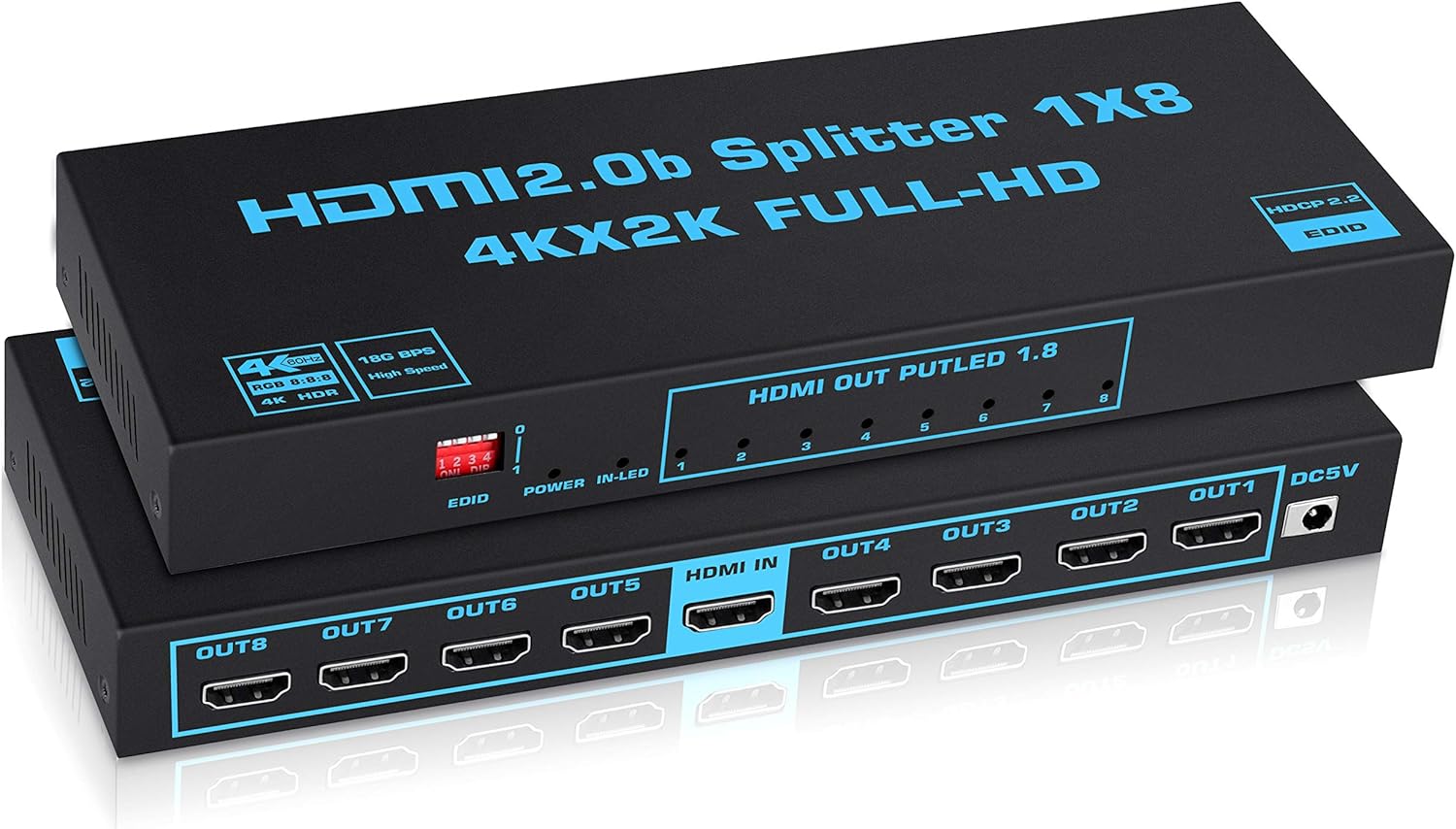 Amazon.com: 1x8 HDMI Splitter with EDID, avedio Links 4K@60Hz HDMI2.0b Splitter 1 in 8 Out Audio Video Distributor Box with Power Adapter, Support 3D HDCP2.2, RGB8:8:8, 18.5Gbps for PS5, Fire Stick : Electronics