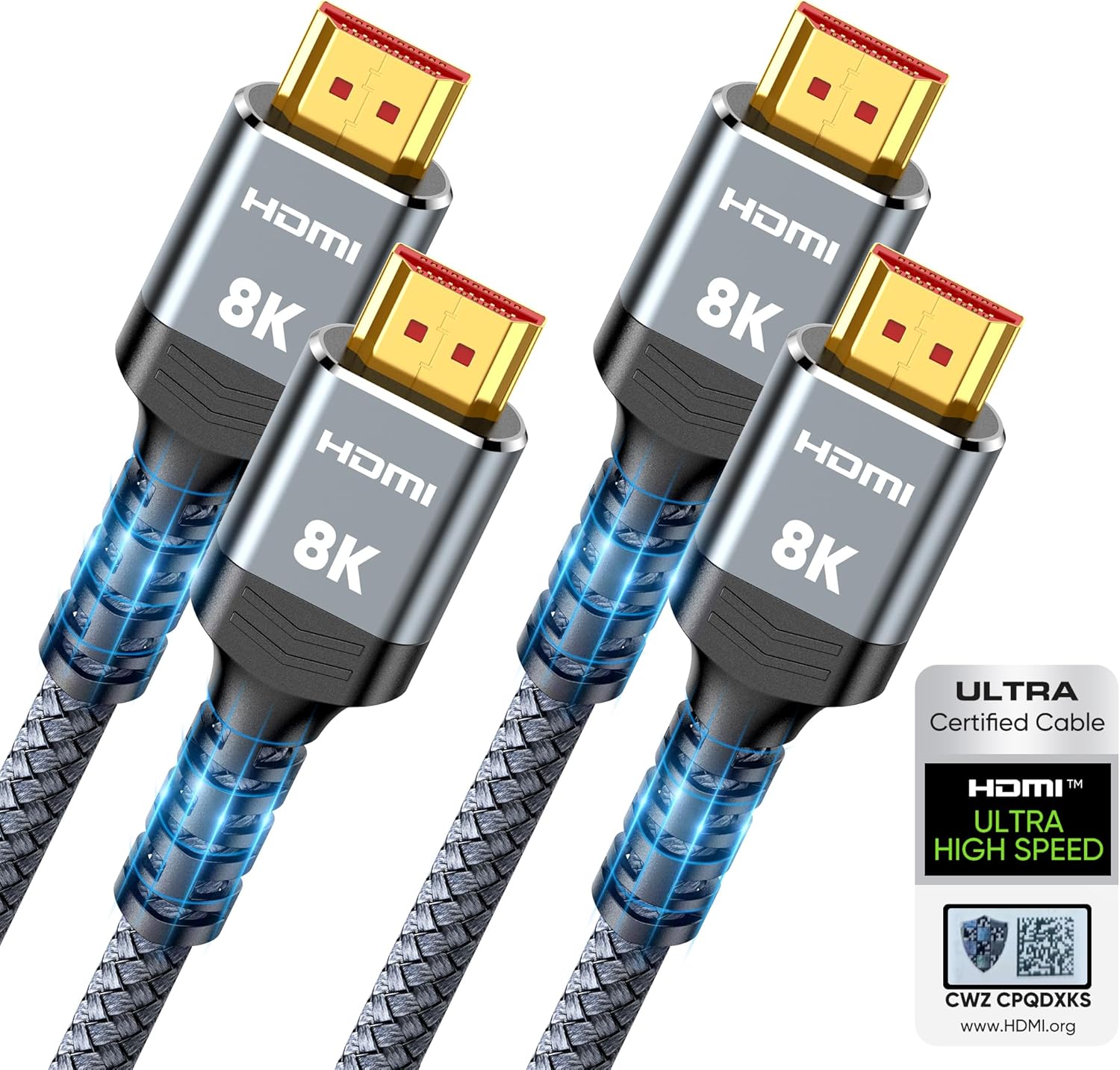 Amazon.com: 10K 8K HDMI 2.1 Cable 2-Pack 6.6FT, Highwings Certified 48Gbps Ultra High Speed Slim HDMI Cord,Support 4K@120Hz 8K@60Hz, HDCP 2.2&2.3,eARC, Dynamic HDR,DTS:X, Compatible with PS5/Blu-ray/HDTV/Roku TV : Electronics