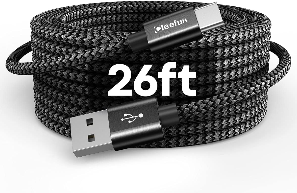 Amazon.com: CLEEFUN Extra Long USB C Cable, 26ft / 8M, USB to USB C Power Cable - 26 Foot Type C Charging Cord (No Data) for USB-C Phone, Tablet, PS5, Switch & More, Nylon Braided : Electronics