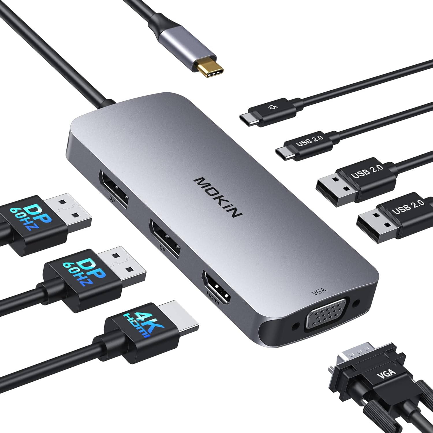 Amazon.com: USB C Docking Station Dual DisplayPort, 8 in 1 Hub with 2 DP, HDMI, VGA, USB C 2.0, 2 USB A 2.0, PD Charging Port, Multi Monitor Adapter for Dell/HP/Lenovo Laptops : Electronics