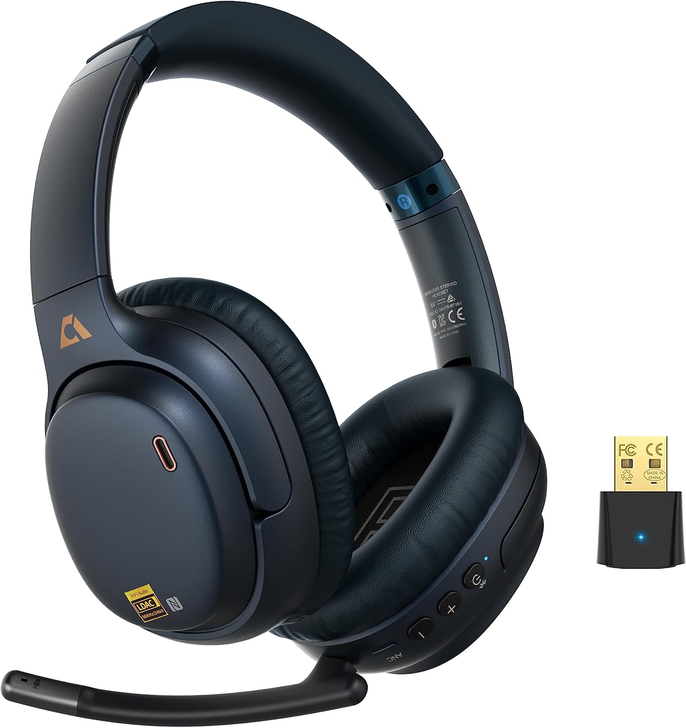 Amazon.com: Ankbit E700 Hybrydowe Aktywne Słuchawki z Redukcją Szumów z LDAC dla Hi-Res Audio, Nauszne Bezprzewodowe Bluetooth 5.1 do Oglądania TV z Nadajnikiem Bluetooth 5.3 i Mikrofonem dla Czystych Połączeń