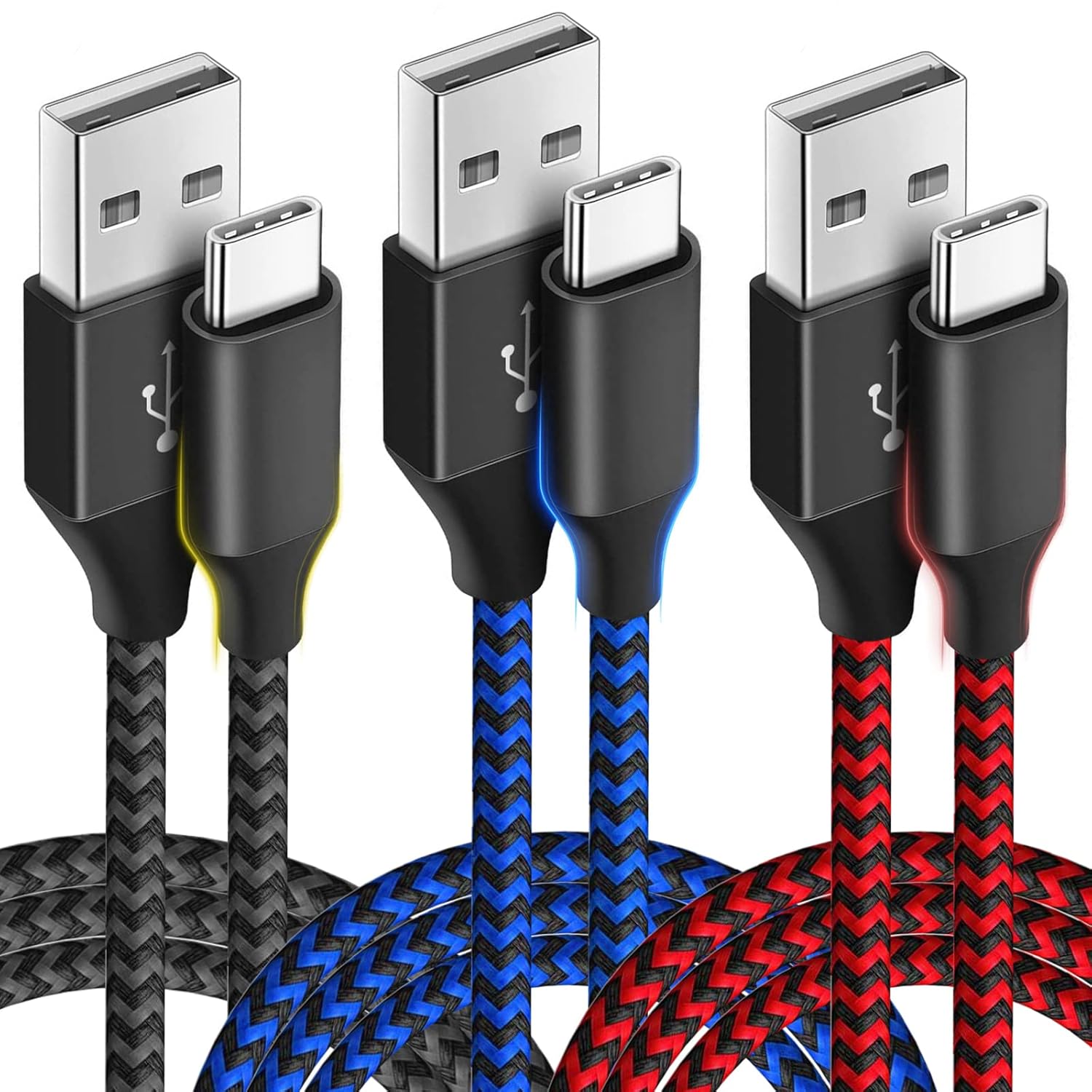 Amazon.com: USB Type C Charger Cable 10ft 3 Pack, USB A to USB C Fast Charging Cord Compatible with iPhone 16 15 Pro Max Samsung Galaxy S24 S23 S22 S21 S20 S10, Android Cell Phones and More- Black Blue Red : Electronics