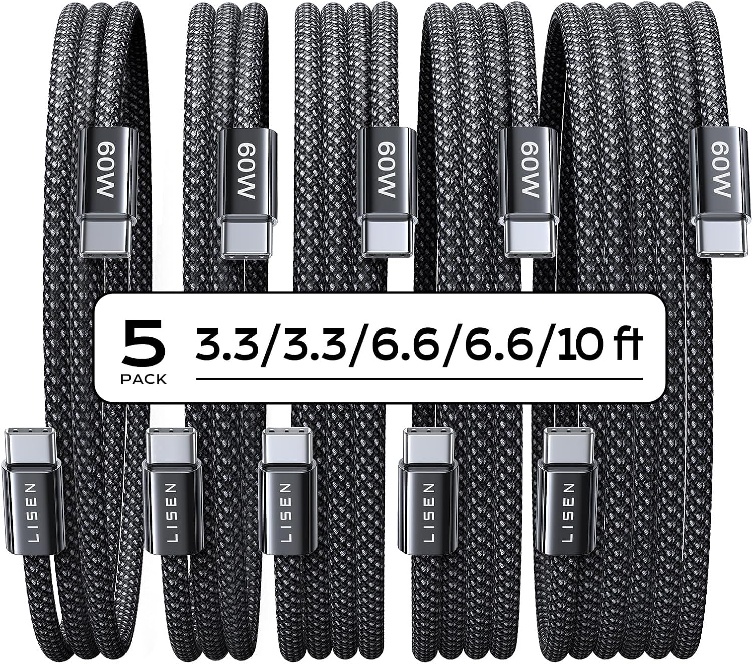 Amazon.com: LISEN USB C to USB C Cable, 5-Pack [3.3/3.3/6.6/6.6/10FT] for iPhone 17 Charger Cord, 60W C to C Cable Fast Charging for iPad, iPhone 16 15 Pro Max, Galaxy S25/S24 USBC to USBC Cable Gifts for Men | for iPhone 17/16/15 Series, iPad, Galaxy S26/S25/S24, 5 Pack Gifts for Home, Office, Bed, Car and Travel Charger Cord, Black : Video Games