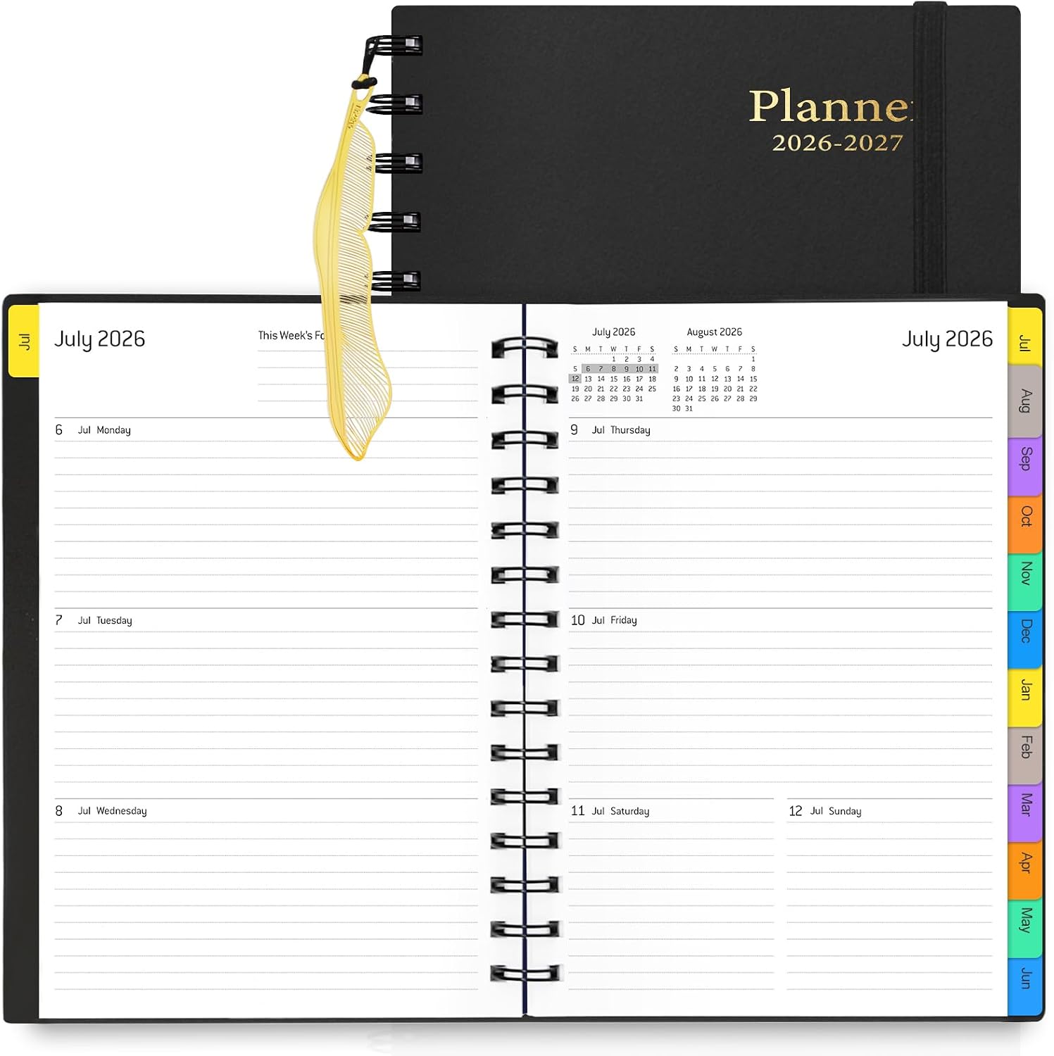 Amazon.com : Daily Planner 2026-2027, 18-Month Weekly and Monthly Calendar Planner, July 2026-December 2027, Planning Agenda Book with Laminated Tabs, Flexible Cover, 100GSM Thick Paper, A5 Size,Black : Office Products