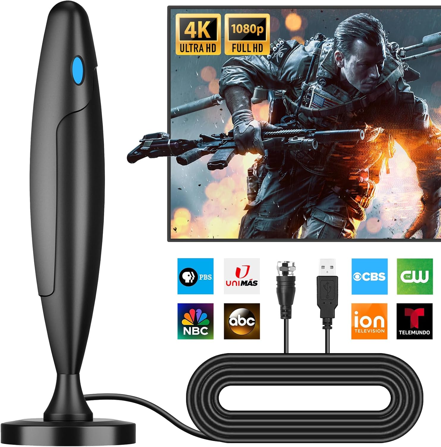 Amazon.com: Antenă TV Interior, Antenă pentru Smart TV pentru Recepție pe Distanțe Mari și Toate Televizoarele Smart/Vechi, Antenă Digitală HD cu Amplificator de Semnal pentru Canale Locale, Suportă 4K 1080p