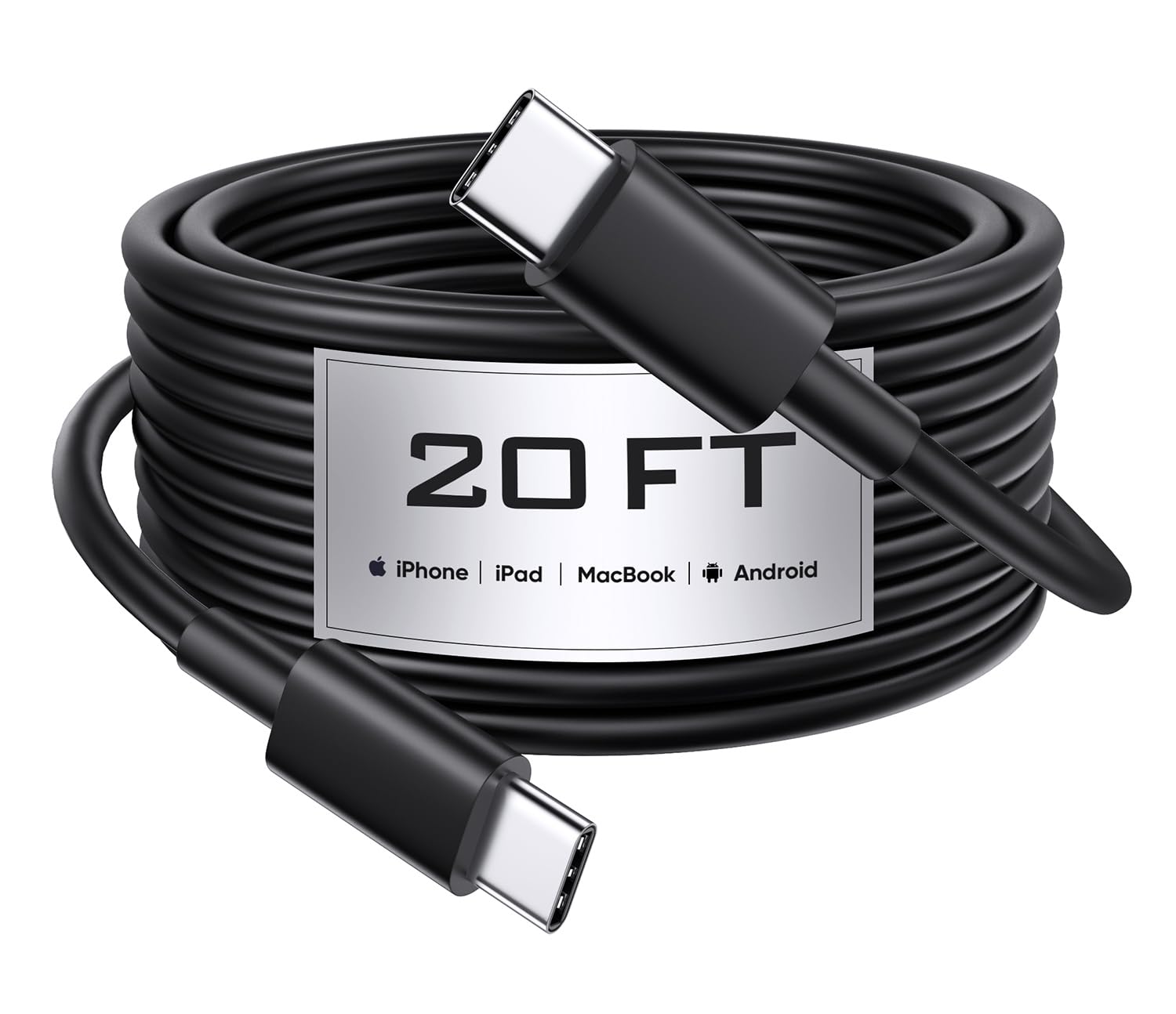 Amazon.com: 20FT USB C to USB C Cable 60W, Extra Long Type C Fast Charging Cable Premium TPE [High Elasticity/Bend-Resistant] for iPhone 16/15 Pro Max/MacBook/iPad/Switch/Laptop /Tablet/Mobile Phone and More : Electronics