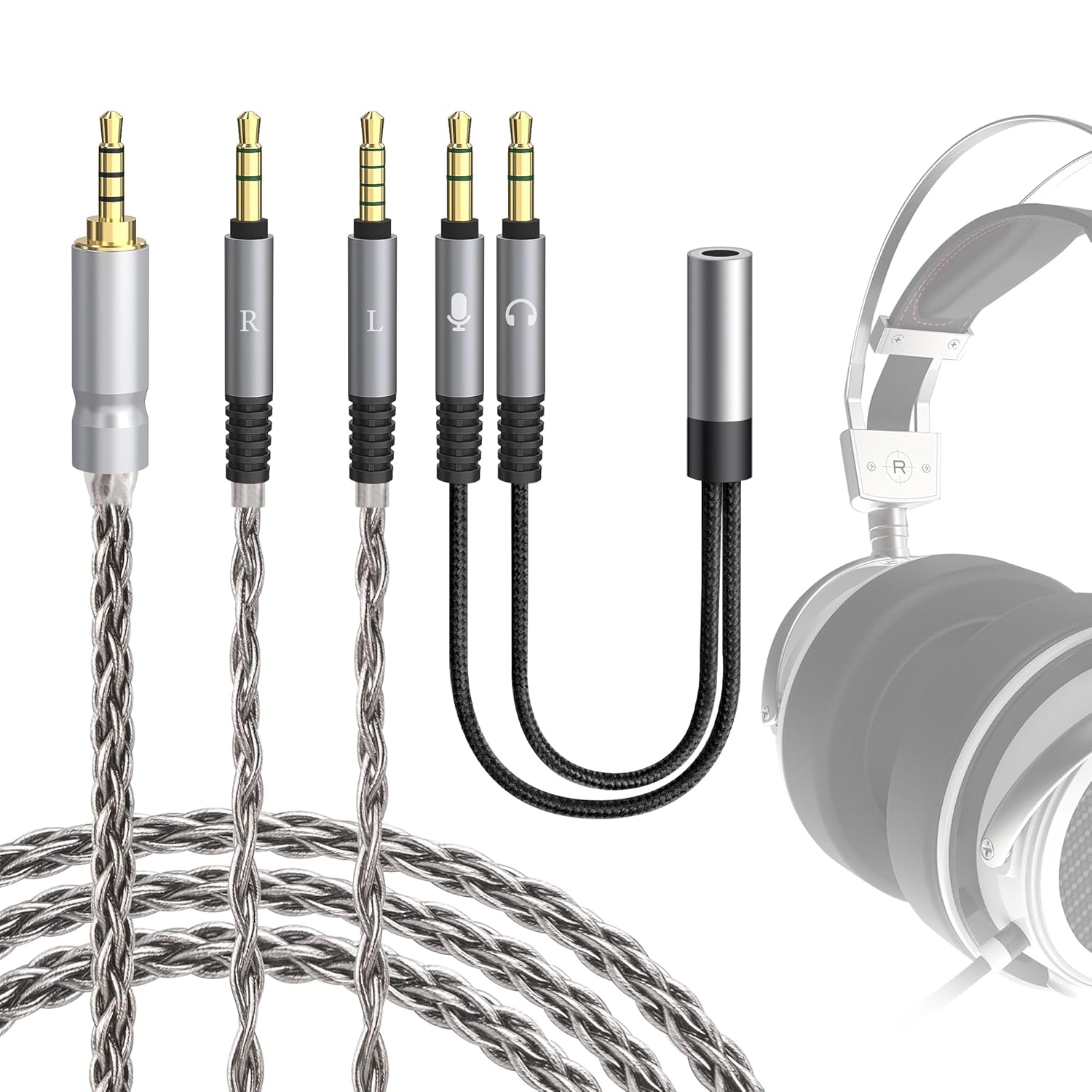 Amazon.com: GEEKRIA Apollo Silver-Plated Copper Upgrade Audio Cable Compatible with VZR Model One/MKII Gaming Headset, 3.5mm (1/8'') to Dual 3.5mm Replacement Headphones Cord (4.9 ft / 1.5 m) : Electronics