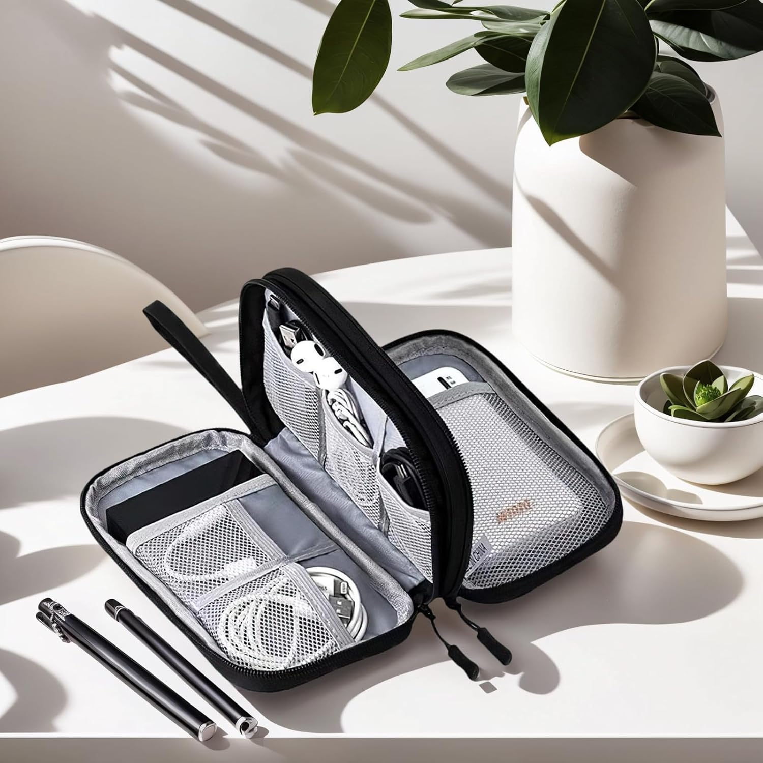 Amazon.com: Double Layer Electronic Accessories Organizer Tech Storage Case for Cables Gadgets - Portable Pouch for Travel and Daily Use (Black) : Electronics